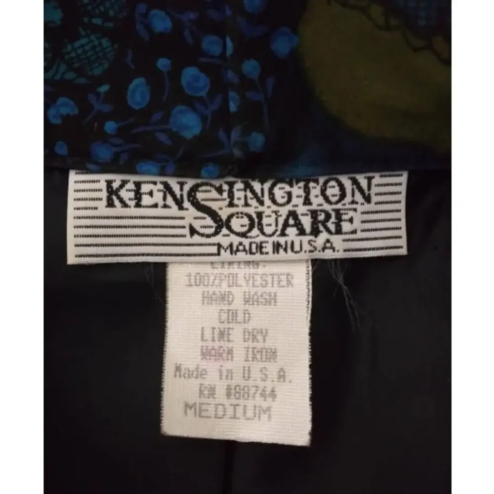 Vintage Kensington Square Blue Patchwork Printed Grandma Blazer Sz Medium
